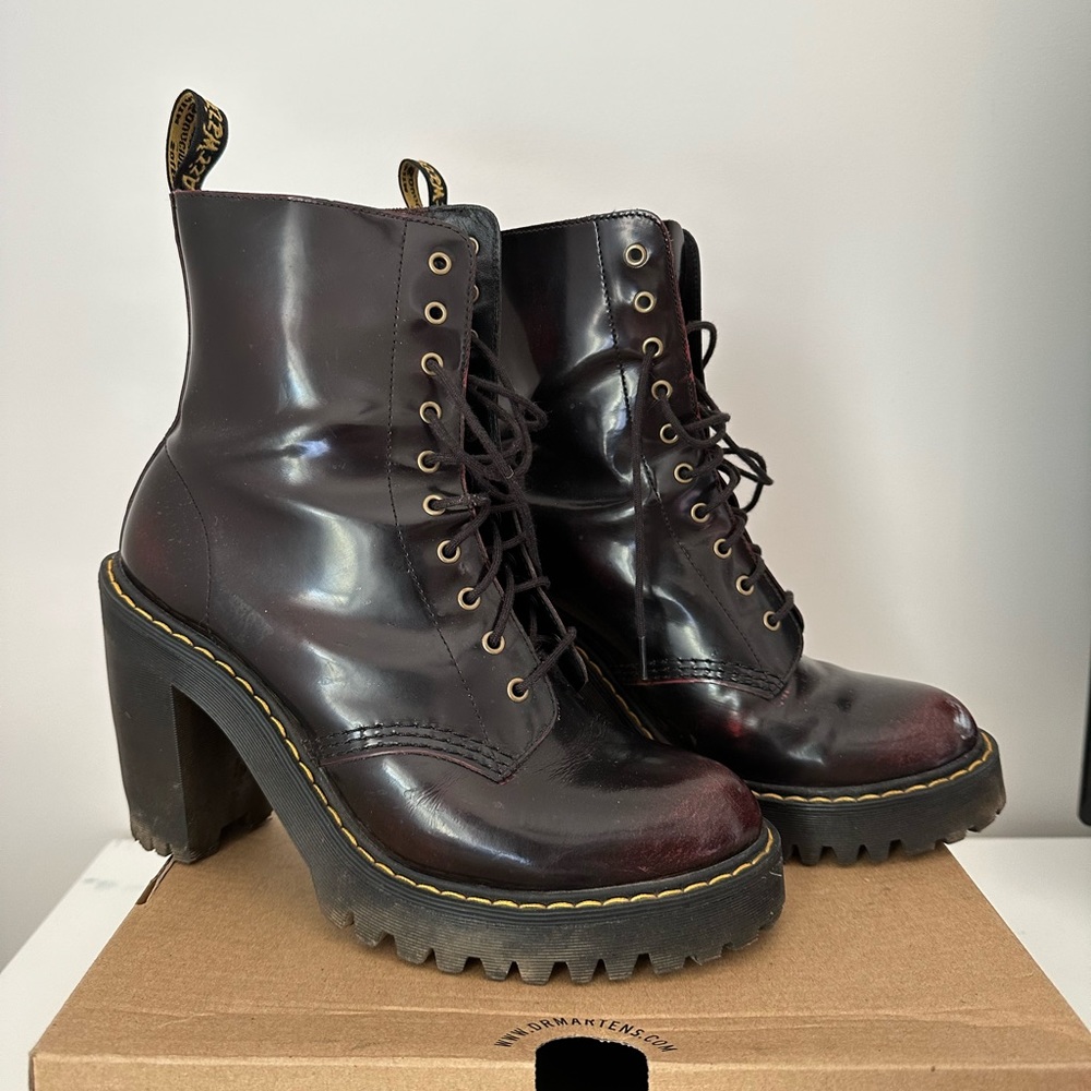 Dr. Martens Kendra Leather Heeled Boot in Arcadia (Cherry Red)